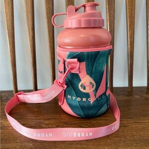 NWOT HydroJug 73oz Water Bottle + Neoprene Sleeve & Strap - Pink Tropical